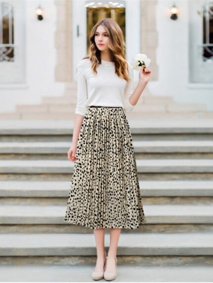 Polka Dot Elastic Waist Swing Skirt