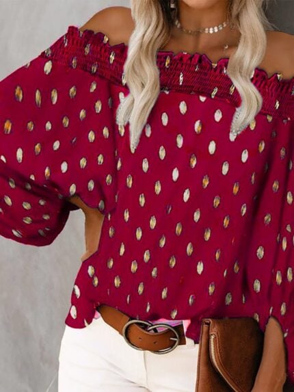 Polka Dot Elasticated Off-Shoulder Top