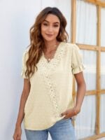 Wholesale Polka Dot Lace V-Neck Chiffon Shirt