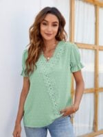 Wholesale Polka Dot Lace V-Neck Chiffon Shirt