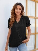 Wholesale Polka Dot Lace V-Neck Chiffon Shirt