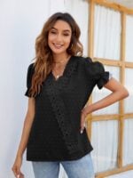 Wholesale Polka Dot Lace V-Neck Chiffon Shirt