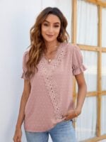 Wholesale Polka Dot Lace V-Neck Chiffon Shirt