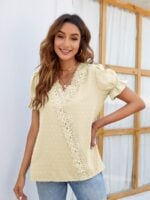 Wholesale Polka Dot Lace V-Neck Chiffon Shirt