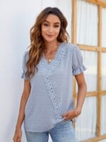 Wholesale Polka Dot Lace V-Neck Chiffon Shirt