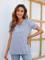 Wholesale Polka Dot Lace V-Neck Chiffon Shirt