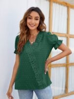 Wholesale Polka Dot Lace V-Neck Chiffon Shirt