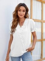 Wholesale Polka Dot Lace V-Neck Chiffon Shirt