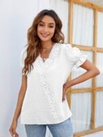 Wholesale Polka Dot Lace V-Neck Chiffon Shirt