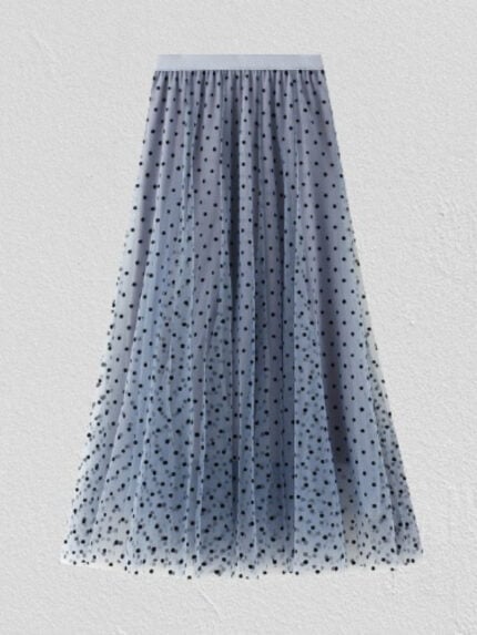 Polka Dot Mesh Elastic Waist Skirt