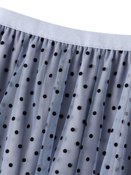 Polka Dot Mesh Elastic Waist Skirt