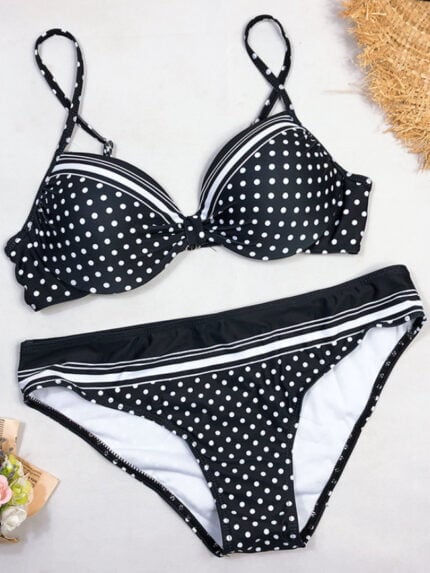 Polka Dot Panel Bikini Swimsuit