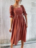 Polka Dot Ruffle Sleeve Square Neck Dress