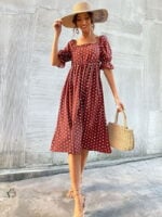 Polka Dot Ruffle Sleeve Square Neck Dress