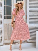 Polka Dot V Neck Ruffle Sleeve Dress