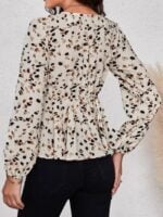 Polka dot V-neck puff sleeve tie top