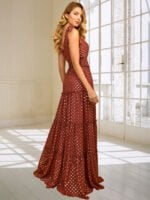 Polka-dot V-neck suspender maxi dress