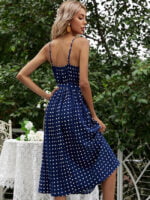 Polka-dot lace-up pleated slip dress