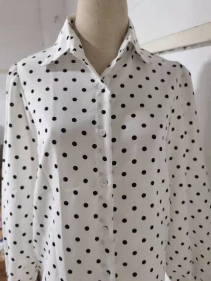 Polka dot lantern sleeve chiffon shirt