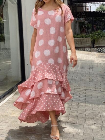 Polka dot print ruffle hem dress