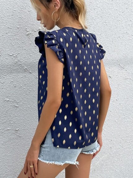 Polka dot short sleeve chiffon shirt