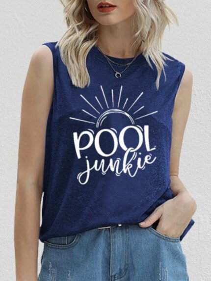 Pool Junkie Letter Print Tank Top