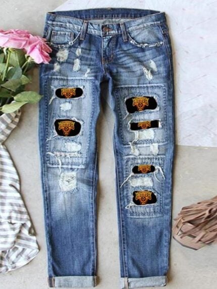 Print Patch Straight Causal Jeans