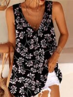 Wholesale Printed Button Square Neck Tank Top