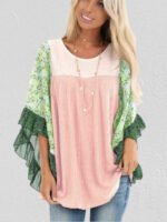 Wholesale Printed Colorblock Doll Sleeve Waffle Top