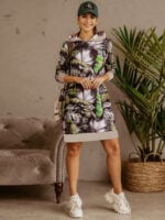 Printed Contrasting Sweatshirt Hooded Dress