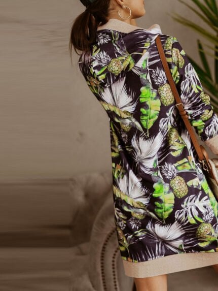 Printed Contrasting Sweatshirt Hooded Dress