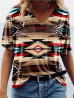 Printed Geometric V-neck Top