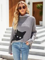 Wholesale Printed Kitten Turtleneck Sweater