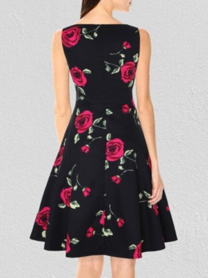 Printed Lace Panel Sleeveless Dress