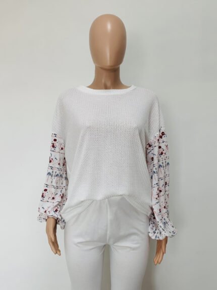 Wholesale Printed Panel Long Sleeve Casual Top