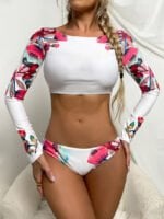 Printed Panel Long Sleeve Swimsuit