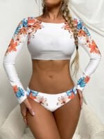 Printed Panel Long Sleeve Swimsuit