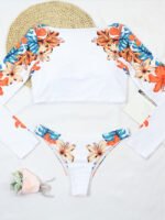 Printed Panel Long Sleeve Swimsuit