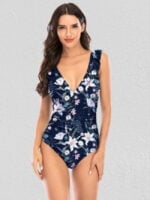 Wholesale Printed Sexy V-Neck One Piece Swimsuit