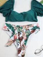 Printed Square Neck Puff Sleeve Swimsuit