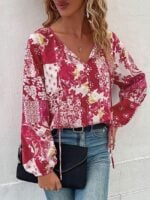 Printed Tie Puff Sleeve Shirt