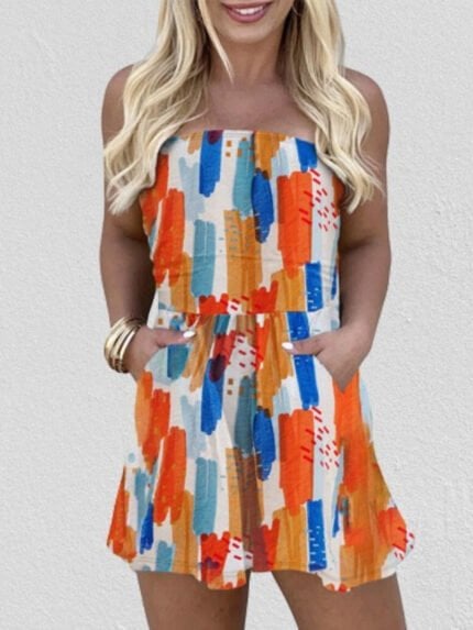 Printed casual strapless jumpsuit