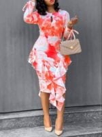 Printed irregular ruffled dress