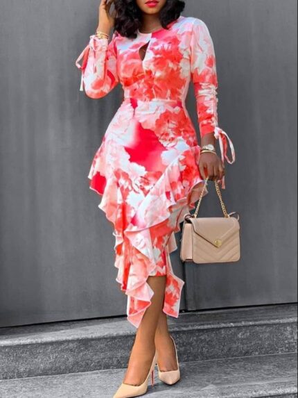 Printed irregular ruffled dress