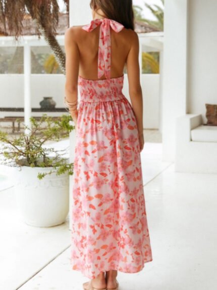 Printed lace-up backless dress