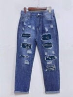 Printed patch street jeans