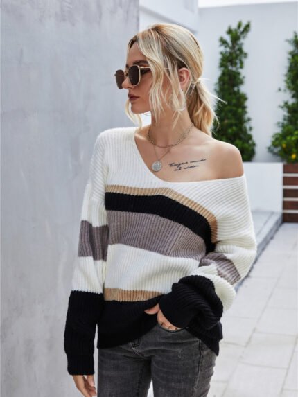 Pullover Stitching V-neck Sweater