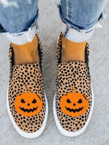 Pumpkin Leopard Print Casual Flats