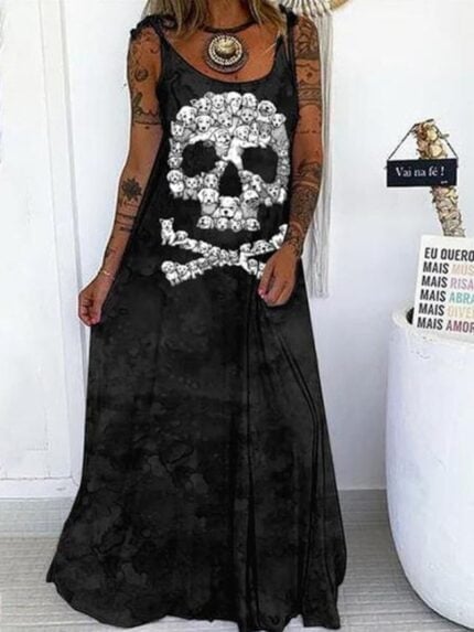 Wholesale-Punk skull print loose lace-up dress