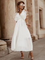 Pure color chiffon pleated dress